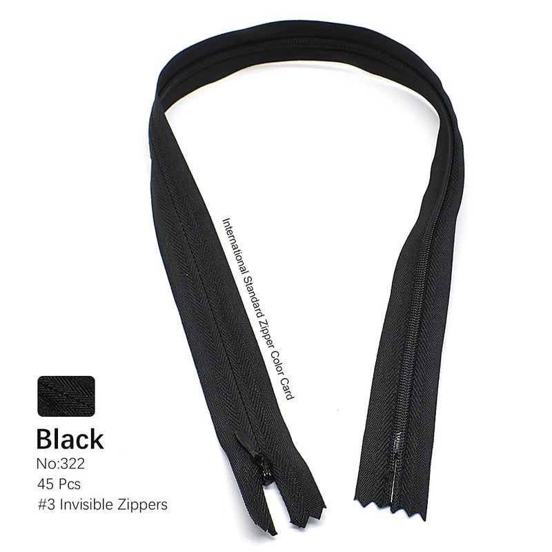 Renashed Nylon #3 Invisible Zippers 45pcs 21.5 Inch for Tailor Sewer Sewing Craft Crafter's Special Black - Image 3